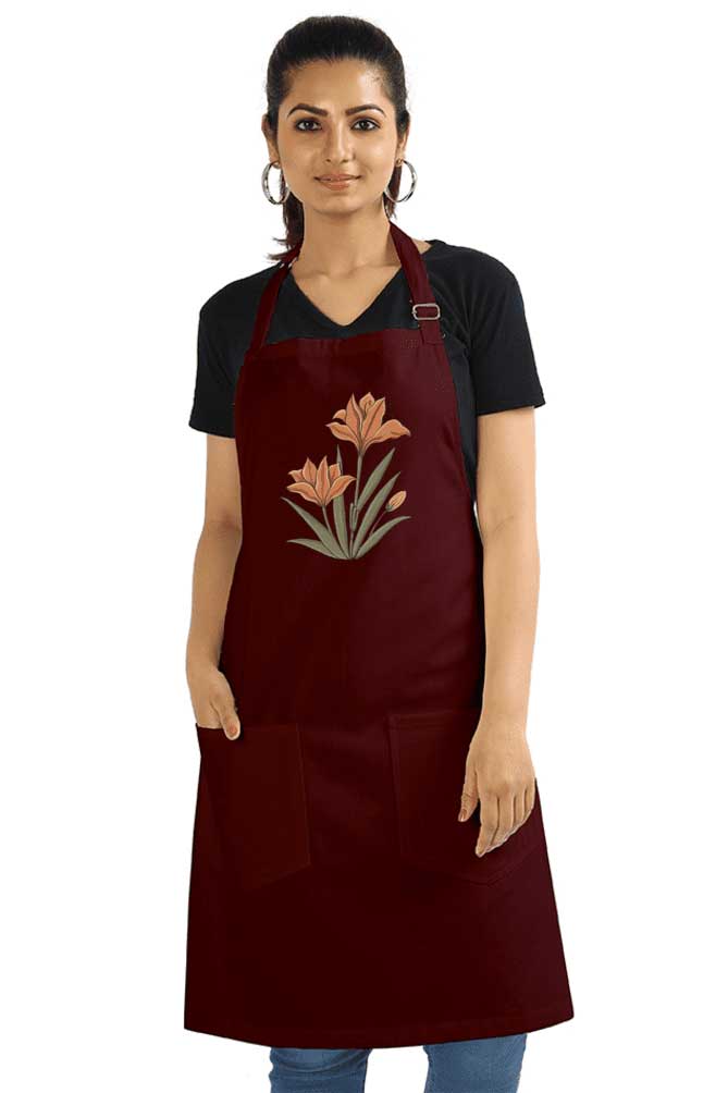 Floral Motif 04 Artist Apron Maroon