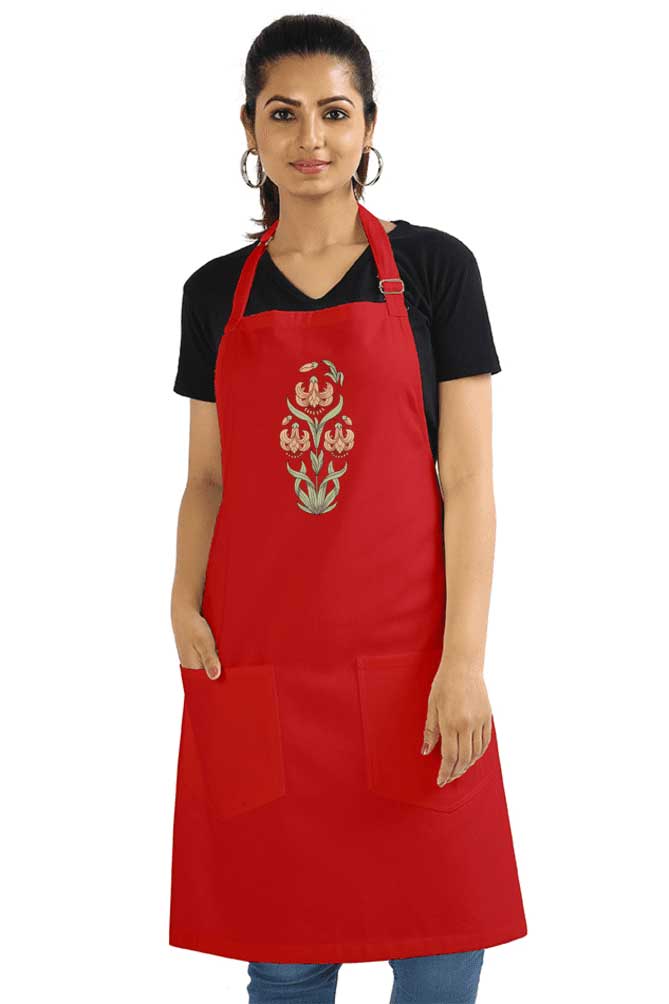 Floral Motif 05 Artist Apron Red