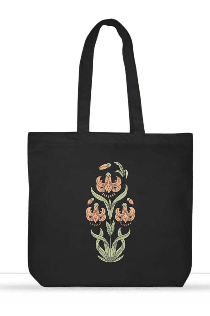 Floral-Motif-05-XL-Tote-Bags-Black