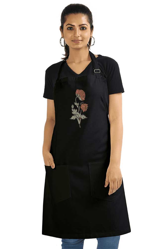 Floral Motif 06 Artist Apron Black