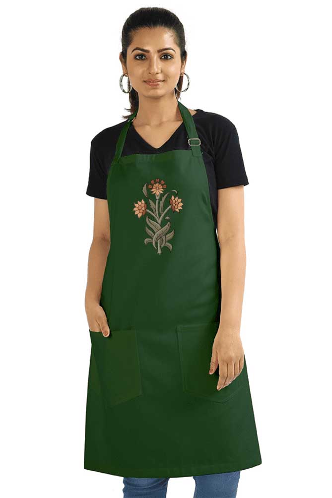 Floral Motif 08 Artist Apron Bottle Green