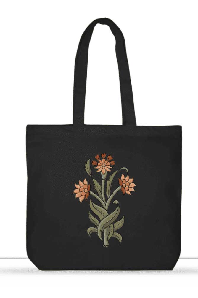 Floral-Motif-08-XL-Tote-Bags-Black