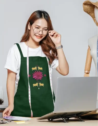 Canvas Apron Pichwai Cows Bottle Green